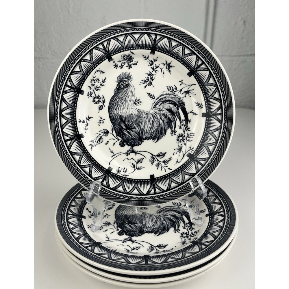 Queen's Rooster Navy 4 Salad Plates (8 1/8") Blue & White French Country Floral